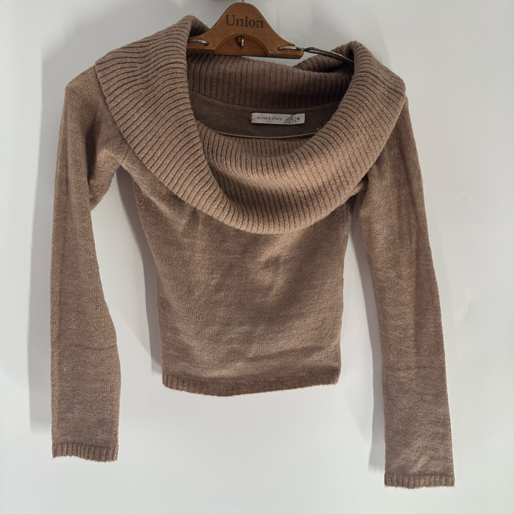 Altar'd State Cozy Tan Cowl Neck Sweater